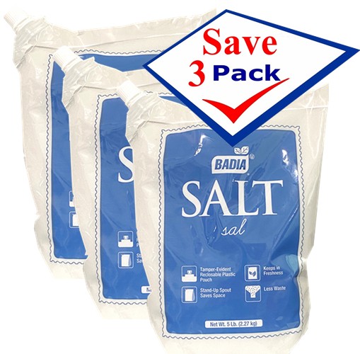 Badia Salt in Tamper Evident Pouch 5 lbs Pack of 3